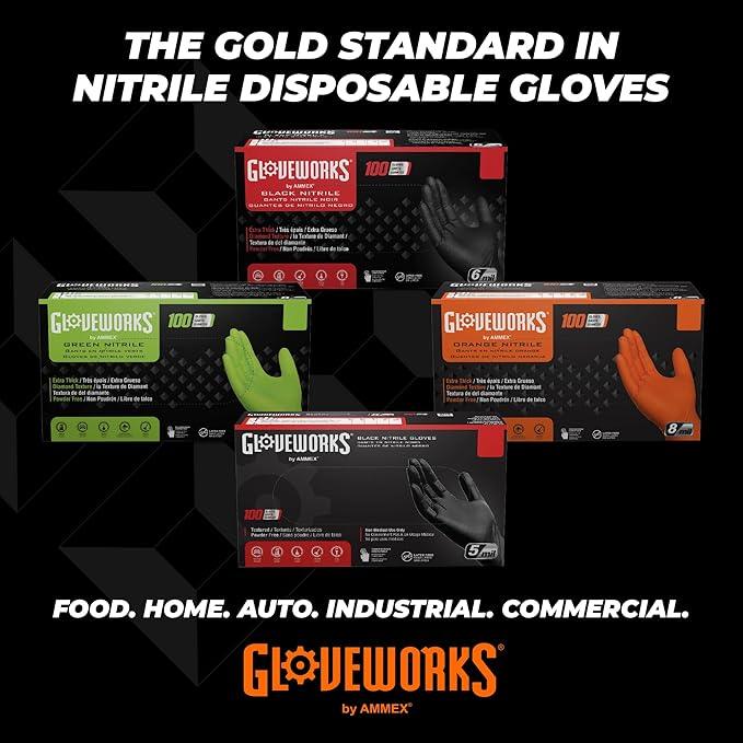 GLOVEWORKS HD Orange Nitrile Disposable Gloves 8 Mil Raised Diamond Texture, 100 - NeatNest