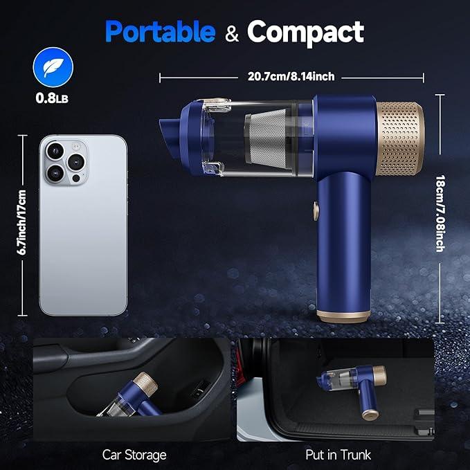 Car Vacuum Cleaner, 16000PA Mini Car Vacuum Cordless Powerful, 7 in 1 Portable Handheld Vacuum Cordless with LED Light, Dual Filters, One-Touch Empty for Pet Hair, Home, Office - NeatNest