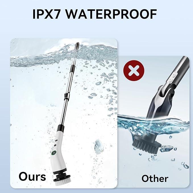 Electric Bathroom Cleaning Brush, Cordless Spin Scrubber Full Body Waterproof IPX7 with Adjustable Handle, 8 Replaceable Brush Heads for Bathtub/Kitchen/Window/Home -SD-CTB01 - NeatNest