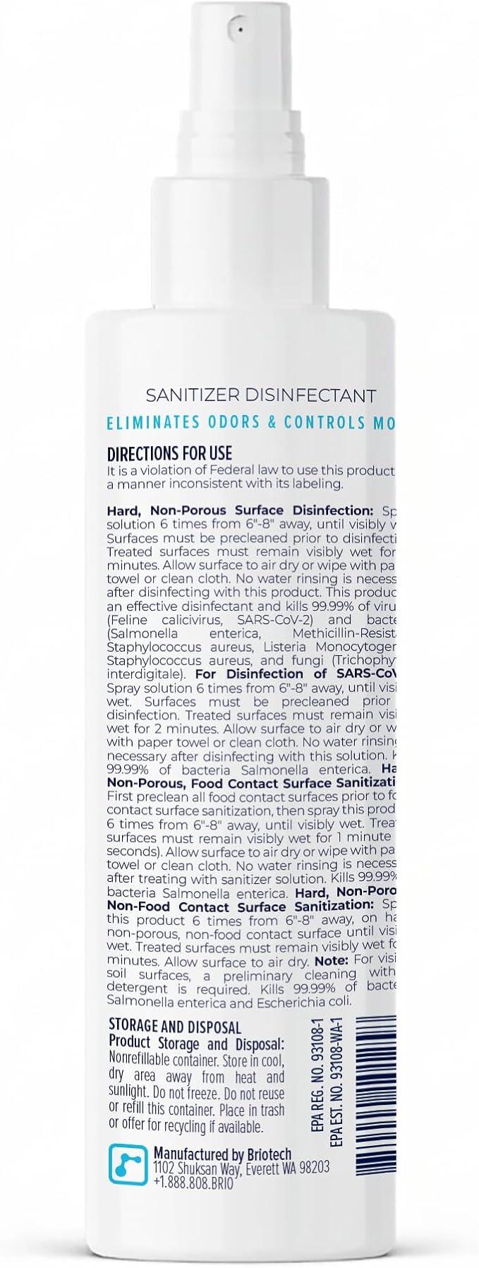 BRIOTECH Sanitizer Disinfectant Hypochlorous Spray, Kill 99.99% of Viruses & Bacteria, Control Mold, Eliminate Odor, Gentle for Nursery & Play Rooms, Food Contact Surface Sanitizer, 8 fl oz - NeatNest