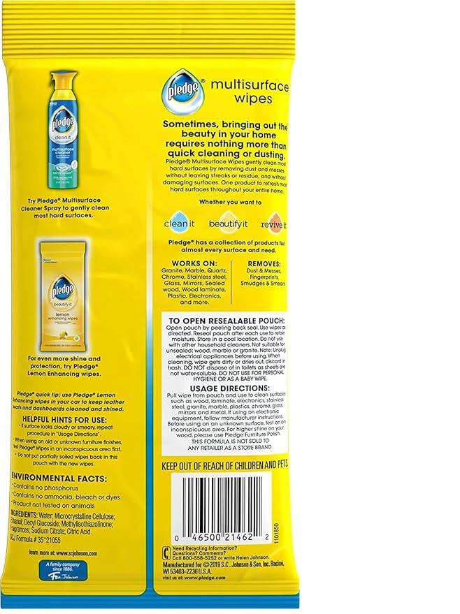 Pledge Multi-Surface Furniture Polish Wipes, Works on Wood, Granite, and Leather, Cleans and Protects, Fresh Citrus - Pack of 6 (150 Total Wipes) - NeatNest