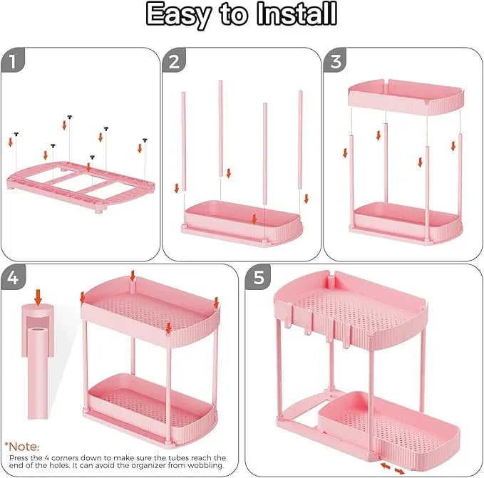 2 Pack Multi-Purpose Pull-Out Storage Organizers, Under Sink & Cabinet Organizers, 12.8 Inch Pink - NeatNest