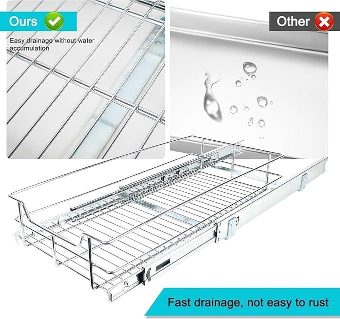 Pull Out Cabinet Organizer 9" W X 17" D, Slide Out Drawers For Kitchen Organizers and Storage, Pull Out Drawers For Cabinets Capacity Heavy Duty Caddy, Cabinet Shelves Chrome-Plated, Bathroom Pantry - NeatNest