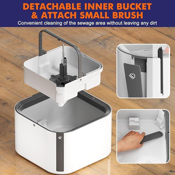 Upgraded Self-Standing Spin Mop and Bucket System, Detachable Inner Mop Bucket That Separates Dirty Water & 90° Foldable Head, Triple-Scrubbing System, for Hardwood Floors - White with 6 Pads - NeatNest