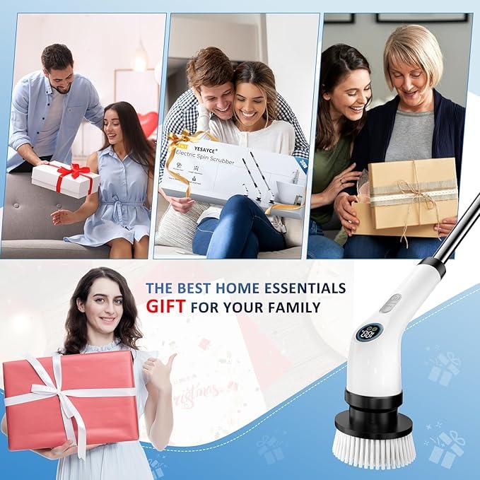 Electric Spin Scrubber Upgraded Battery with Extra-Long Runtime, IPX7 Waterproof Power Cleaner with 7 Brush Heads, 2 Speeds Adjustable Long Handle for Bathroom, Floor, Shower, Tile & Kitchen Cleaning - NeatNest