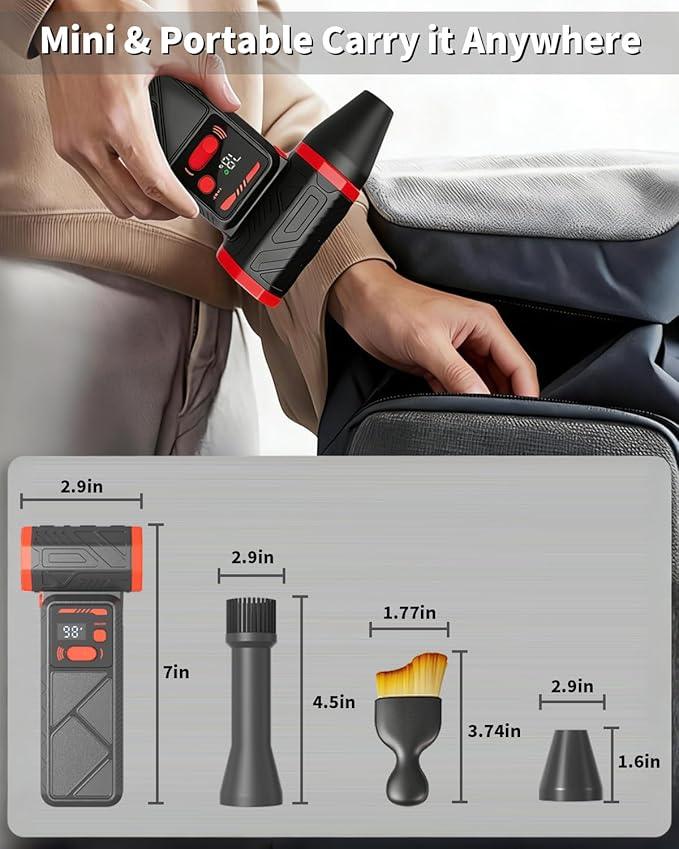 Compressed Air Duster, 150000RPM Electric Air Duster with 8000mAh Rechargeable Battery, Stepless Speed, 90° Adjustable Nozzle & LED Light. Cordless Air Blower for Keyboard, Computer, Car, Home,Outdoor - NeatNest