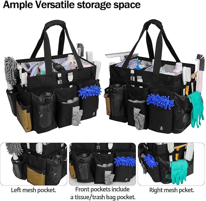 Extra Large Rolling Cleaning Caddy Bag with Detachable, Foldable Trolley Portable Cleaning Cart for Housekeeping Cleaning Caddy with Adjustable Shoulder Strap and Multiple Storage Pockets - NeatNest
