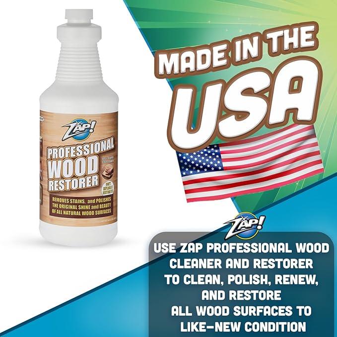 ZAP! Professional Wood Cleaner and Restorer | Clean, Polish, & Restore Wooden Furniture & Hardwood Floors | Kitchen Cabinet & Table | Deep Wood Cleaner for Heavy Duty Cleaning | 32 oz - NeatNest
