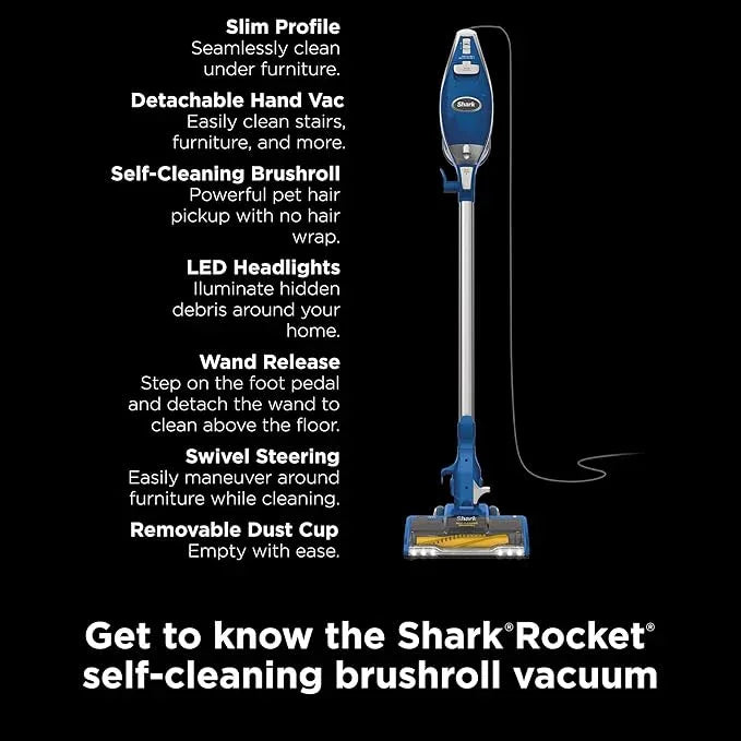 Shark HV343AMZ Rocket Corded Stick Vacuum with Self-Cleaning Brushroll, Lightweight & Maneuverable, Perfect for Pet Hair Pickup, Converts to a Hand Vacuum, Crevice Upholstery Tools, Blue/Silver - NeatNest