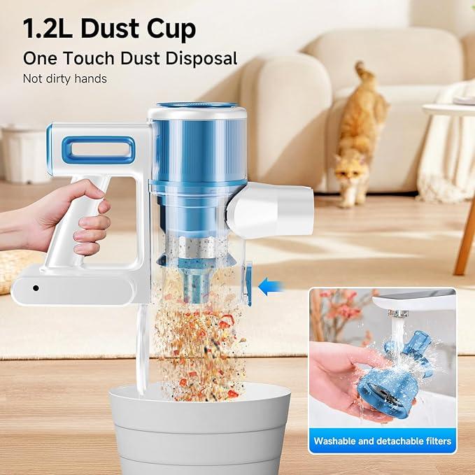 Cordless Vacuum Cleaner for Home - Lightweight, Stick Vacuum Clean with Rechargeable Battery, Max 45Mins Runtime, 8 in 1 Handheld Vacuum for Hardfloor & Carpets Pet Hair, Blue&White - NeatNest