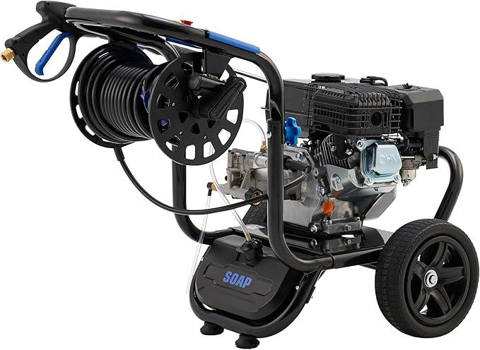 Gas Pressure Washer 3600 PSI, 2.3 GPM Heavy Duty High Power Washer,212CC Engine with 30FT Hose, Axial Aluminum Pump, Soap Tank, Spray Gun and Wand, 5 Quick Connect Nozzle (Blue) - NeatNest