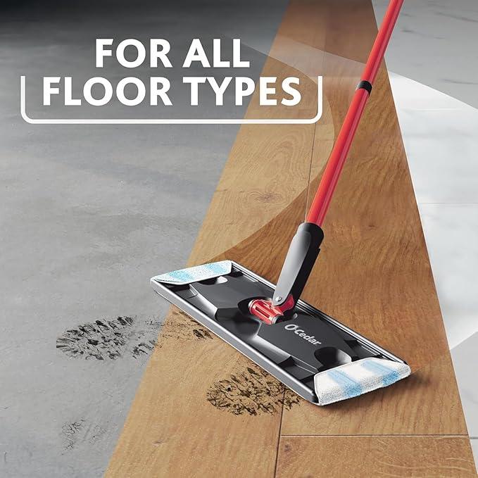 O-Cedar H2prO Flat Mop System with 2 Mop Head Refills | Quick Cleaning Tool | Clean with Clean Water | Machine Washable Reusable Microfiber Mop Pad | Safe on Wood Floors, Vinyl,Tile, Baseboards, Walls - NeatNest