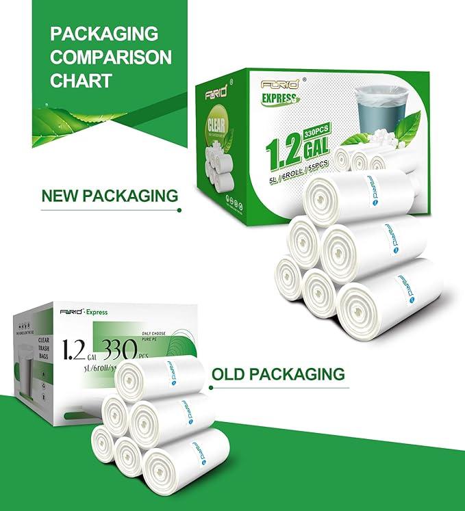 FORID Small Clear Trash Bags 1.2 Gallon Tiny Garbage Bags, 330 Count Wastebasket Bin Liners for Bathroom Bedroom Office Garbage Can 5 Liters - Durable & Thick Trash Bag - NeatNest