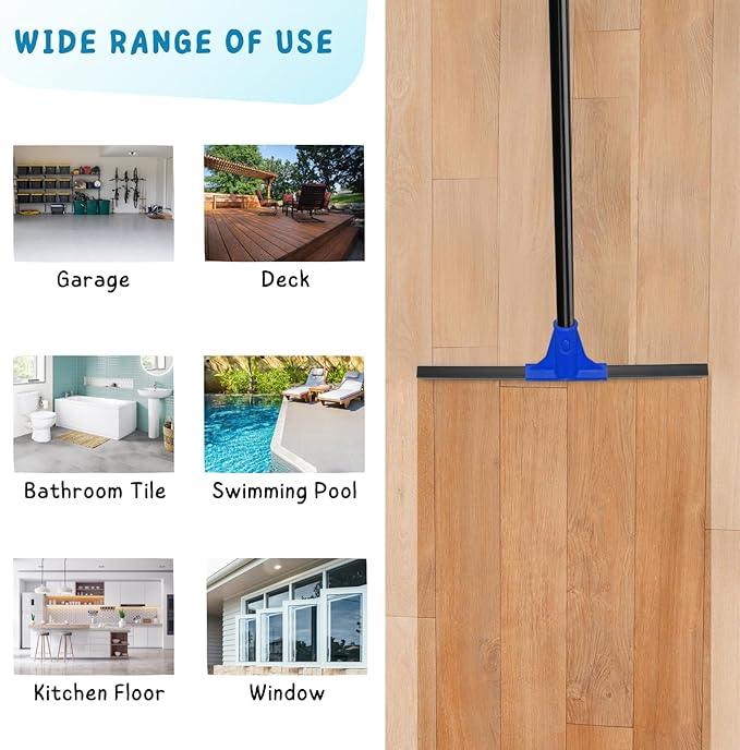 Floor Squeegee with Telescopic Long Handle 59'', Heavy Duty 18" Rubber Wiper Broom for Concrete, Bathroom Tile, Garage, Deck - NeatNest