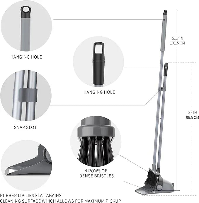 MR.SIGA Broom and Dustpan Set with Adjustable Long Handle, Upright Combo for Floor, Cleaning Lobby, Gray - NeatNest