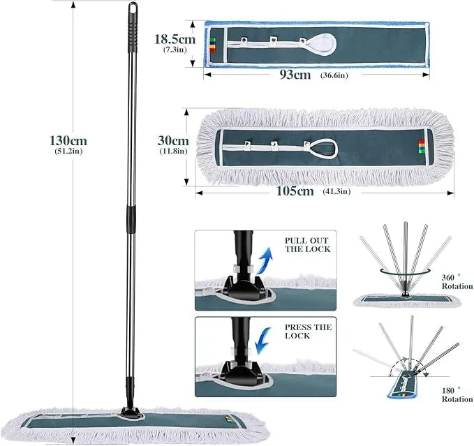 Commercial Mop,Masthome 42" Heavy Duty Dust Mop with Stainless Steel Handle,Large Industrial Mops for Floor Cleaning with 1 Cotton & 1 Microfiber Pad,Wet & Dry Large Mops for Home,Garage,School,Mall - NeatNest