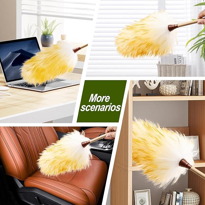 Natural Lambswool Duster 20 Inch Handheld with Wooden Handle Duster Dusting Tool for Blinds Electronics Furniture Delicate Surfaces (2Pcs) - NeatNest