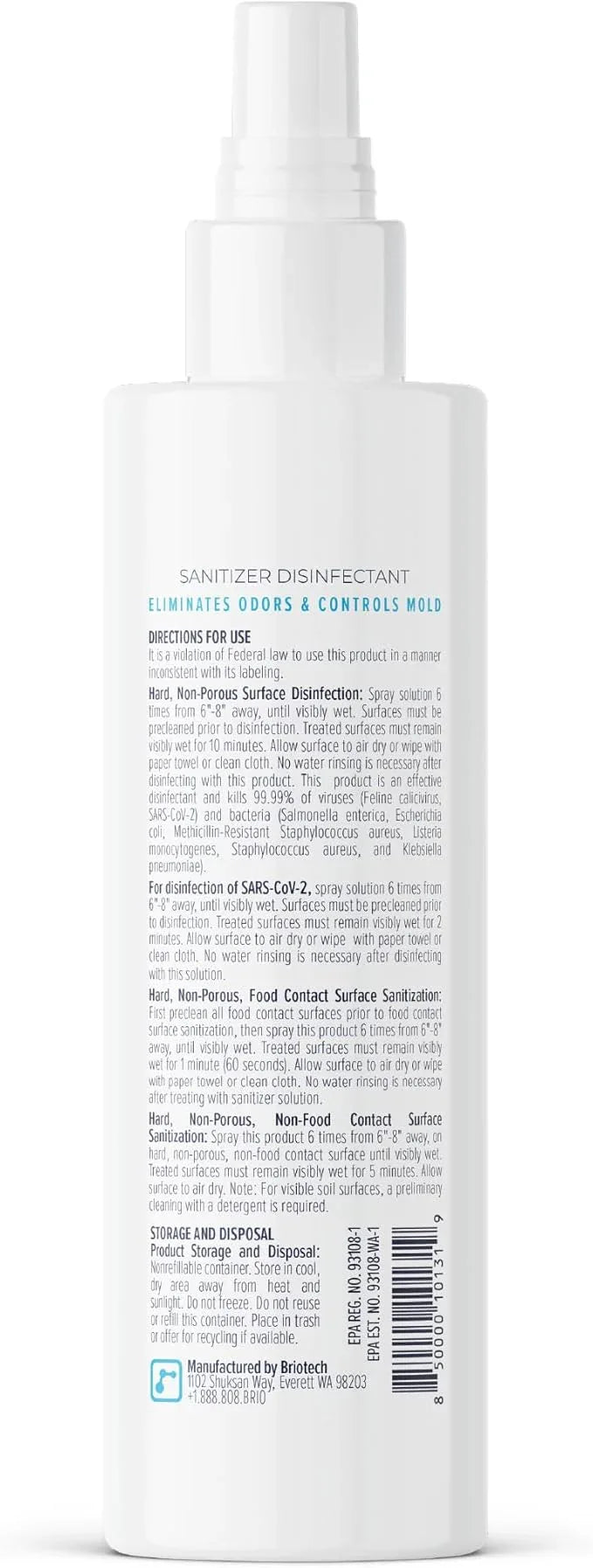 BRIOTECH Sanitizer Disinfectant Hypochlorous Spray, Kill 99.99% of Viruses & Bacteria, Control Mold, Eliminate Odor, Gentle for Nursery & Play Rooms, Food Contact Surface Sanitizer, 4 fl oz - NeatNest