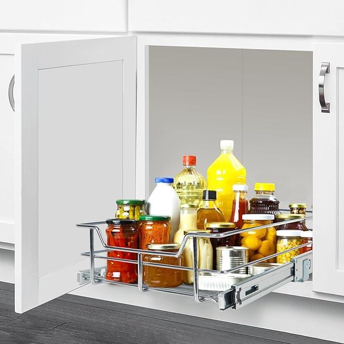 Pull Out Cabinet Organizer 11" W X 17" D, Slide Out Drawers For Kitchen Organizers and Storage, Pull Out Drawers For Cabinets Capacity Heavy Duty Caddy, Cabinet Shelves Chrome-Plated, Bathroom Pantry - NeatNest