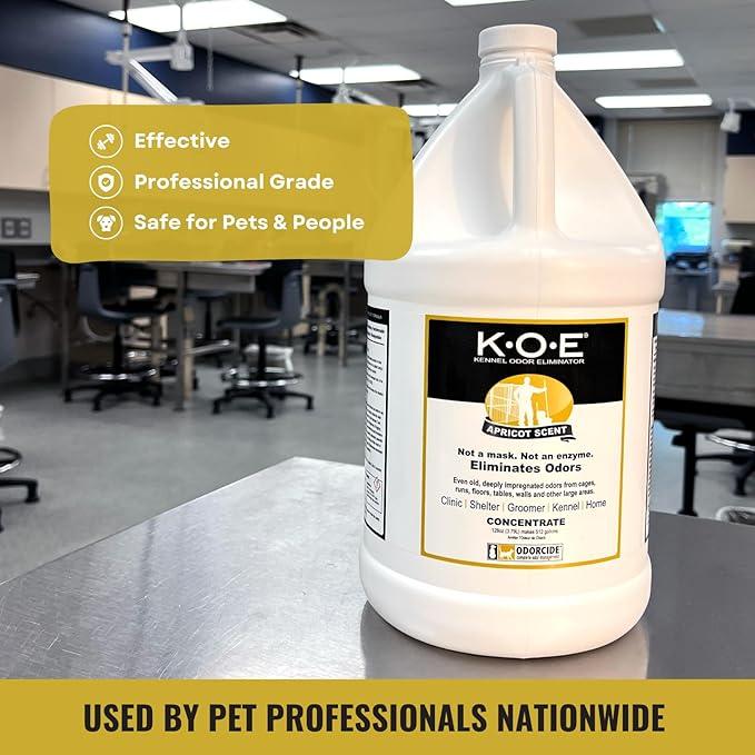 Odorcide K.O.E. Apricot Odor Eliminator Concentrate for Strong Odor for Cages, Runs & More – Home & Kennel w/Safe, Non-Enzymatic Formula - 128 oz - NeatNest