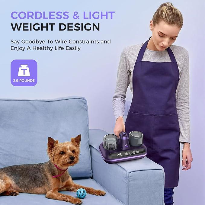 Mattress Vacuum Cleaner - 5-in-1 Cordless Bed Vacuum Cleaner, Powered by UV-C Light & Ultrasonic Technology, 16Kpa Strong Suction,Low Noise,Suitable for Dust, Pet Hair, Etc - Purple - NeatNest