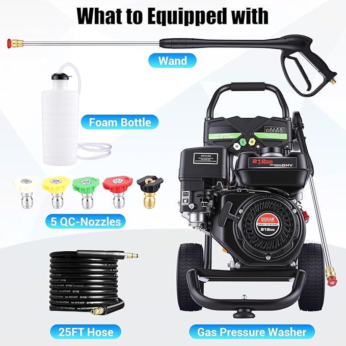 4200PSI Pressure Washer 4.0GPM Gas Power Washer 212CC Gas Powered Washing Machine Commercial High Pressure Washer with 25ft Hose&5 Nozzles for Patio Garden Yard Vehicle,EPA/CARB/ETL (Black) - NeatNest