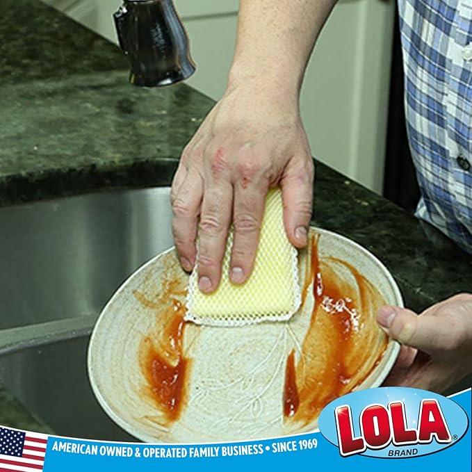 LOLA Nylon Netting Sponge Cleaning Scrubber Pad, 12 Pack, Non Scratch, Safe on Non-Stick Surfaces Coated Cookware & Dishes - Gentle Effective Cleaning - NeatNest