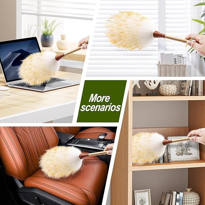 Natural Lambswool Duster 16 Inch Handheld with Wooden Handle Duster Dusting Tool for Blinds Electronics Furniture Delicate Surfaces (2Pcs) - NeatNest
