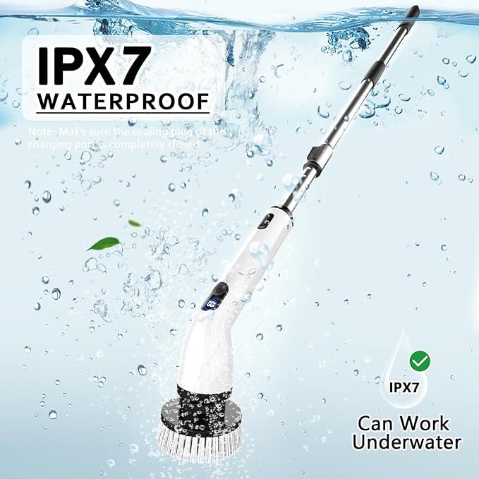 TUYU Electric Spin Scrubber, Full-Body IPX7 Waterproof Bathroom Scrubber with Power LCD Display, Adjustable Extension Handle, Cordless Shower Cleaner Brush for Bathtub Kitchen Wall Cleaning - NeatNest
