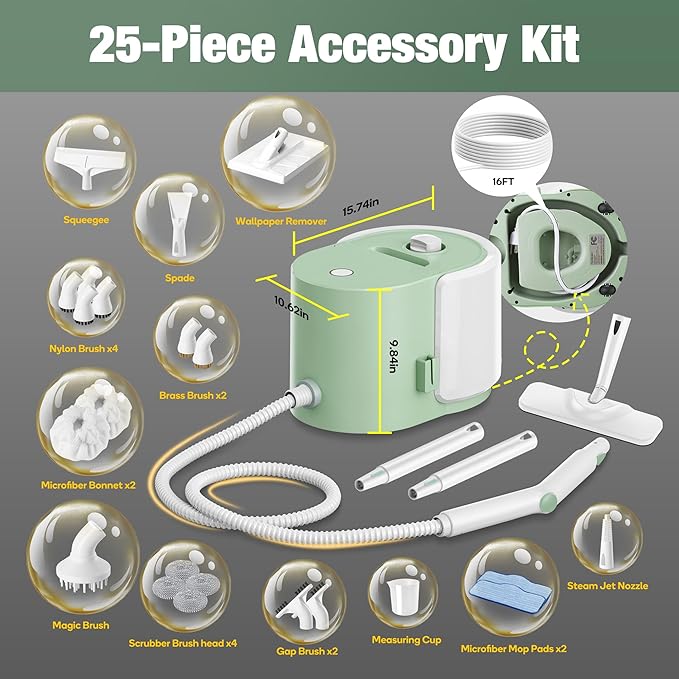 Newbealer Heavy-Duty Steam Cleaner for Home, Stainless Steel Boiler, Steam Mop with 25-Piece Accessories, Max 5 Bar, Multi-Purpose Steamer for Floors, Cars, Furniture, Tiles, and More