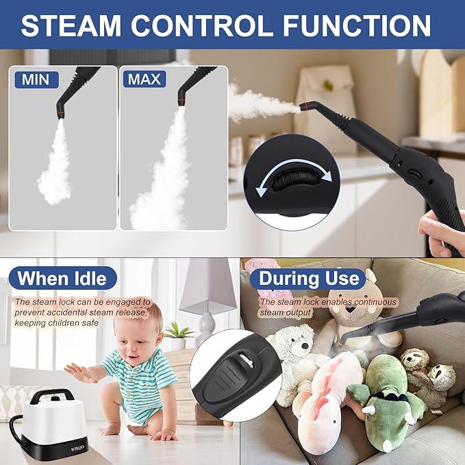 Steam Cleaner with 24-Piece Attachments, Multipurpose Steamer Mop for Home, Floor, Car, Grout, Tile, Furniture, Carpet, Couch, Window, Wall, Upholstery, Oven Grease, Canister, 1.5L Tank - NeatNest