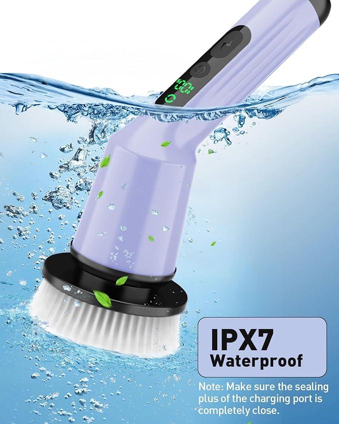 Electric Spin Scrubber for Cleaning Bathroom, Shower Scrubber Cordless Cleaning Brush with IPX7 Waterproof & 2 Speed, 3 Brush Heads, Bathroom Cleaning Supplies for Shower Tub Tile Toilet Purple - NeatNest