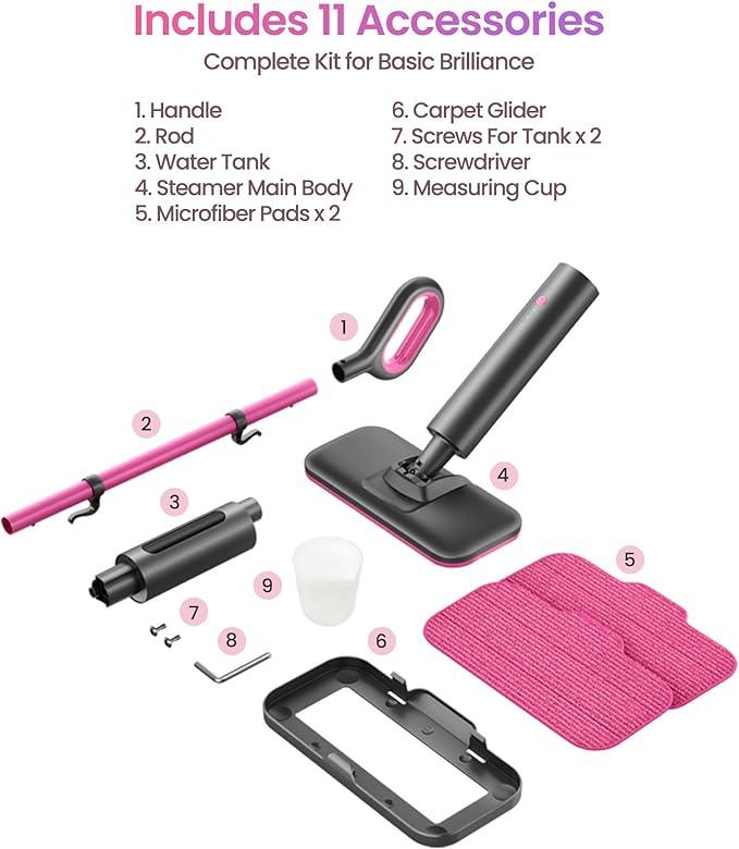 Schenley Steam Mop Cleaner Powerful - 15s Fast Heat-Up, Chemical-Free for Hardwood/Tile/Laminate & Floors/Walls, Washable Pads, 3 Modes for Carpet, Lightweight, Self-Standing, Sleek Design - NeatNest