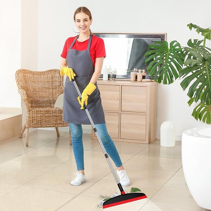 Multifunction Magic Broom, 54 Inch Adjustable Long Handle Silicone Floor Squeegee Broom, Sweep and Scrape 2 in 1 Household Cleaning Brooms for Floor, Bathrooms, Showers, Tile, Pet Hair, Black Red - NeatNest