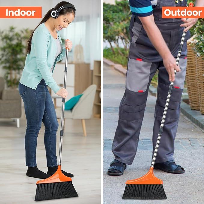 4 Pack Heavy-Duty Angle Broom for Floor Cleaning with 52" Long Handle Stiff Bristle Angle Commercial and Industrial Broom, Indoor Outdoor Broom for Garage Kitchen Office Lobby Patio - NeatNest