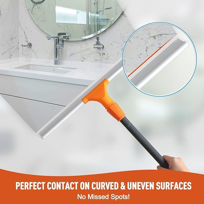 Silicone Floor Squeegee for Shower Glass, Floor, and Garage - Heavy-Duty Pet Hair Remover, Bathroom Tile Cleaner, Window Wiper - Flexible, No Streaks, Compact Storage - NeatNest