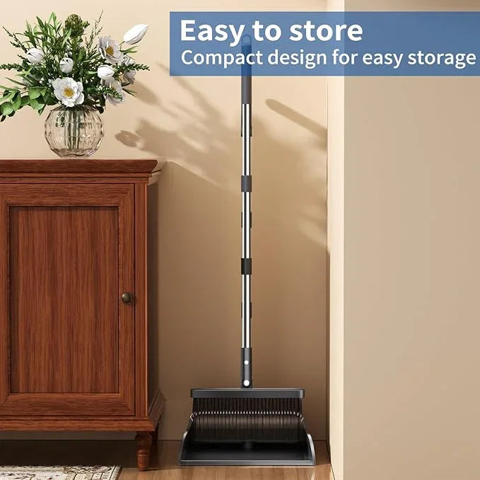 Broom with Dustpan Combo Set, Broom and Dustpan Set with 51.6" Long Handle & Two Broom Heads, Brooms with Dust Pan Teeth for Pet Hair, Indoor&Outdoor Sweeping, Home, Kitchen, Office - NeatNest