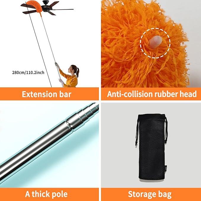 Cobweb Duster with Extension Pole,Cleaner Outdoor 110" Telescoping Extended Sspider Brush, Dusting Kit,Long Handle Reach for High Ceilings and Fans,Microfiber Webster Remover Tools Feather Dusters - NeatNest