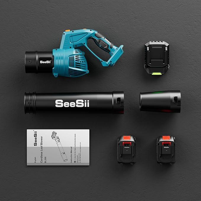 SEESII Leaf Blower Cordless, Rotated 180° Electric Leaf Blower with 2 * 4.0Ah Batteries and Charger, 550CFM 150MPH Lightweight Blower with 5 Speed Mode for Lawn Care, Yard, Patio & Outdoor Use - NeatNest