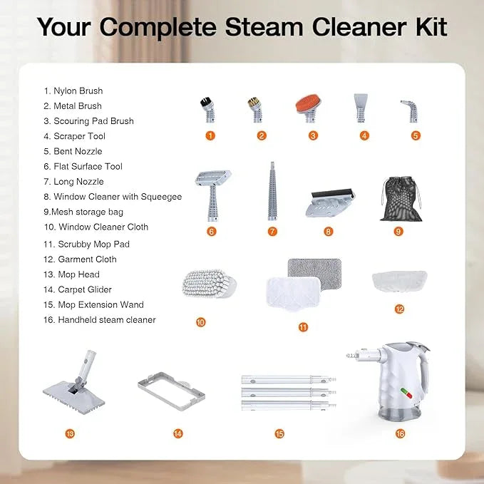 ScrubWiz 10-in-1 Steam Cleaner, Steam Mop & Detachable Handheld Steam Cleaner, 320ml Water Tank, 10s Fast Heating, Portable Steamer for Kitchen, Floor, Tiles, Home, BBQ, Ergonomic Handle, Bright White - NeatNest