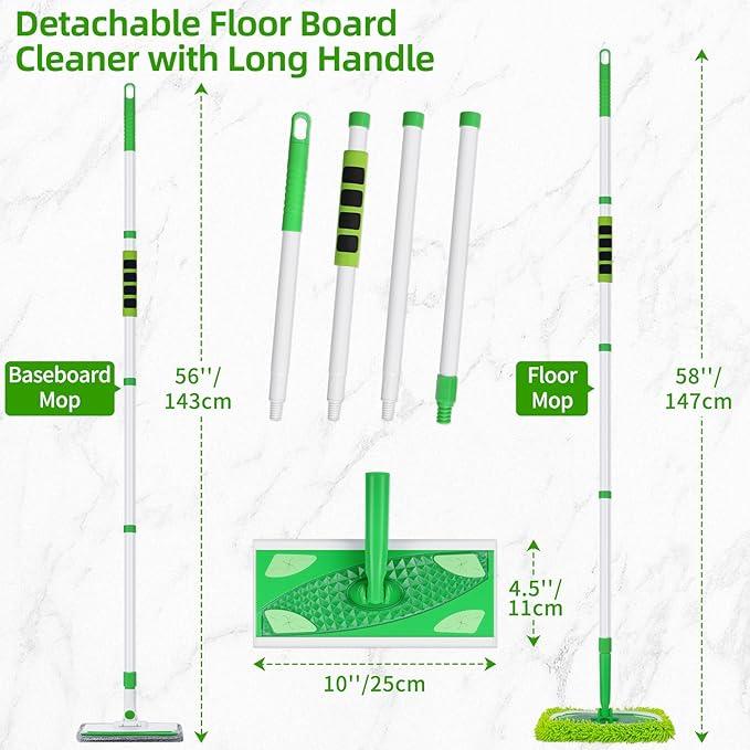 Baseboard Cleaner Tool with Handle, Extendable Long Handle Baseboard Floor Cleaning Tool Duster with Reusable Pads for Floorboard - NeatNest