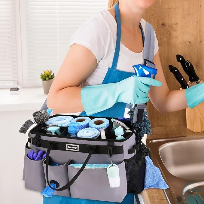 Large Cleaning Caddy Organizer with Handle, Sponge Shoulder Strap Cleaning Supplies Organizer with Foldable Dividers Zipper Pocket Cleaning Supply Caddy for Cleaners Housekeepers - NeatNest