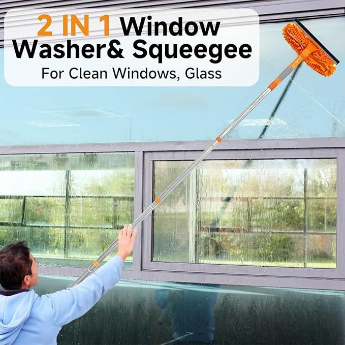 67" Squeegee Window Cleaner 2 in 1 Rotatable Window Cleaning Tool Kit with Extension Pole, Window Washing Equipment with Bendable Head for Indoor & Outdoor High Windows and Car Glass - NeatNest