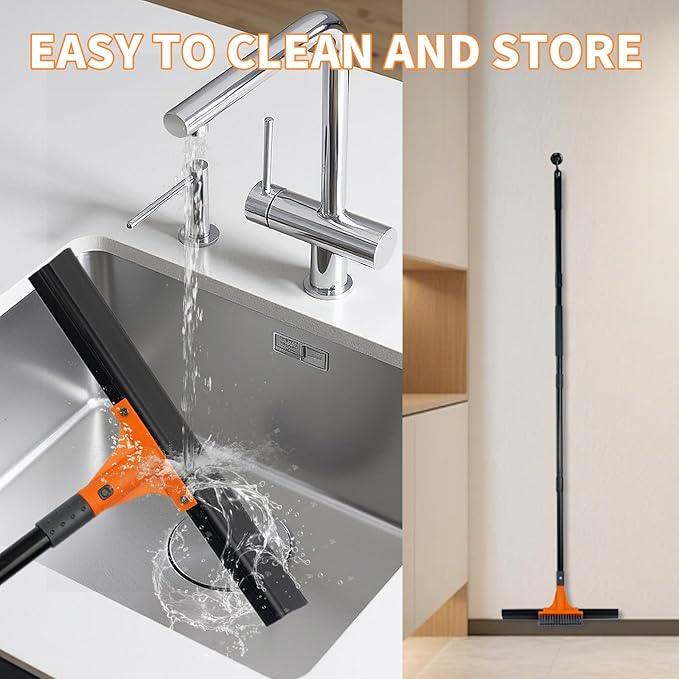 Rubber Floor Squeegee for Concrete Tile Floor, Large Water Squeegee Heavy Duty with Scrub Brush and Long Handle for Cleaning,Squeegee Broom for Window Garage Kitchen Bathroom Deck - NeatNest