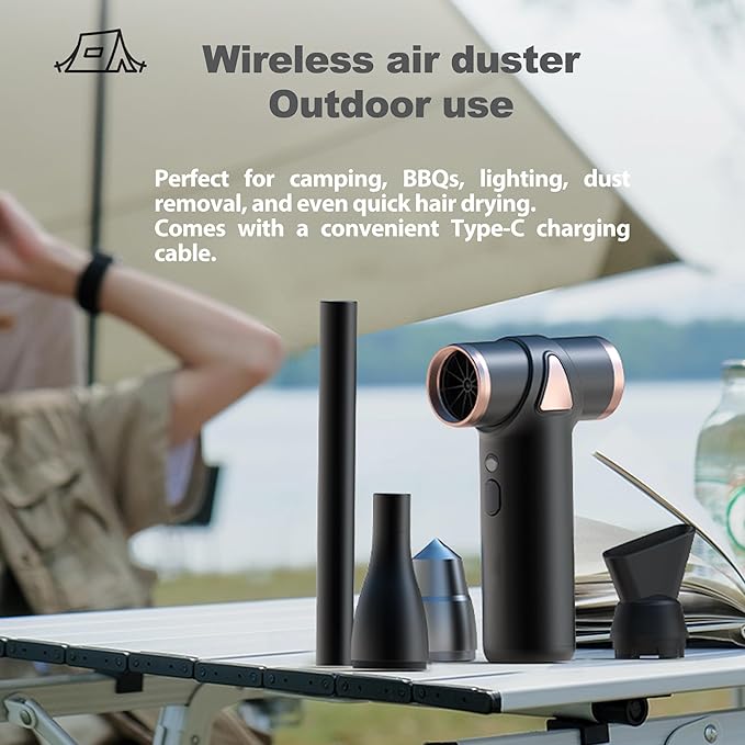 muilsae 4-in-1 Mini Air Duster, Electric Dust Cleaner Pocket Size, Rechargeable Cordless Aluminum Dust Blower for Computer Keyboard Air Bed Car Emergency