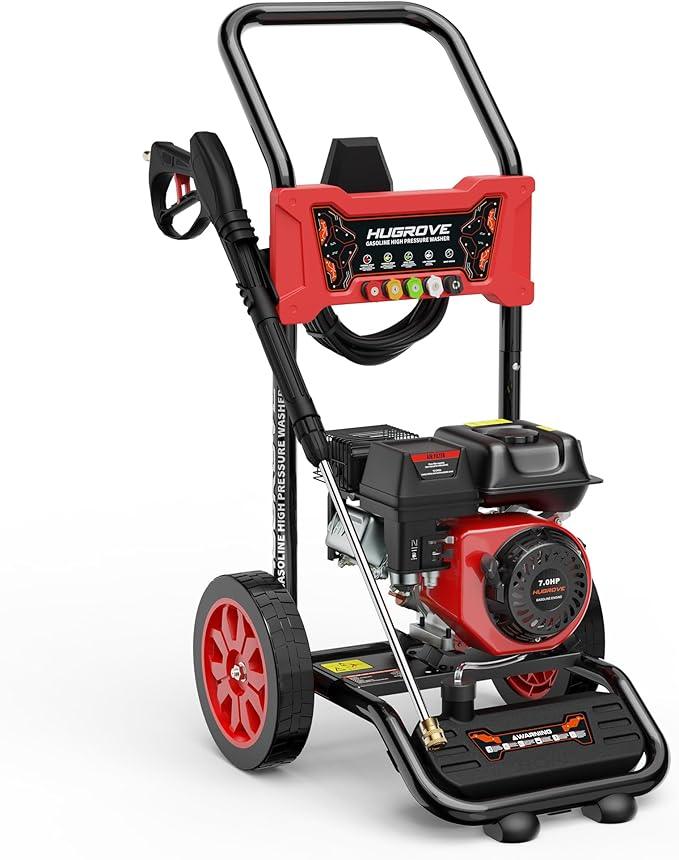 HURGOVE Gas Pressure Washer 4000 PSI, 7.0HP 210CC Engine, 26FT Hose & 5 Nozzles, Heavy-Duty Power Washer for Driveways, Cars, Patios & Fences (New Upgraded Model) - NeatNest