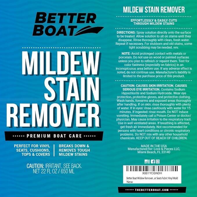 Stain Remover Cleaner, 22 Fl Oz, for Boat Seats, Fabric, Canvas, Carpet, and Vinyl, Removes Stains from Boats, RVs, Cars, Bathrooms, Shower Walls, Patio Furniture, and Pillows, Spray Formula - NeatNest