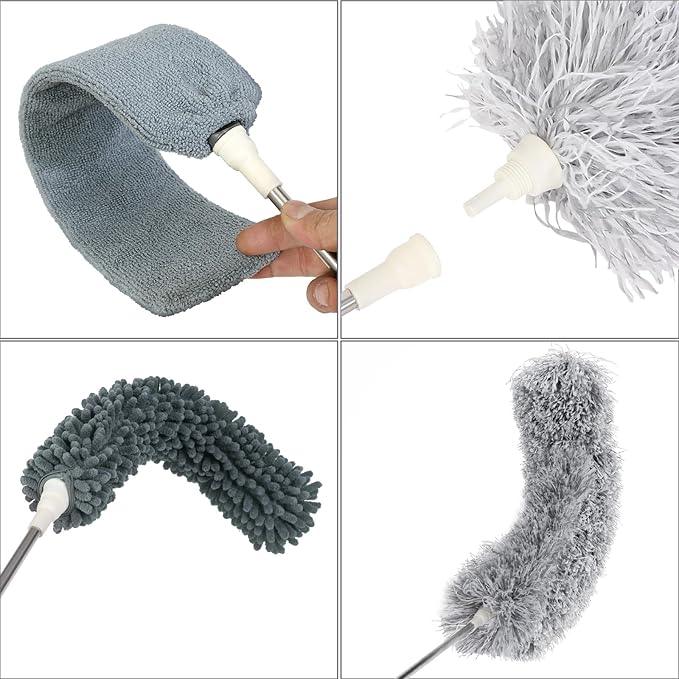 10 PCS Microfiber Feather Duster Kit, Dusters for Cleaning with Extension Pole, Retractable Bendable, Gap Dust Brush Blind Duster, for Cleaning Ceiling Fan, High Ceilings, Cars - NeatNest