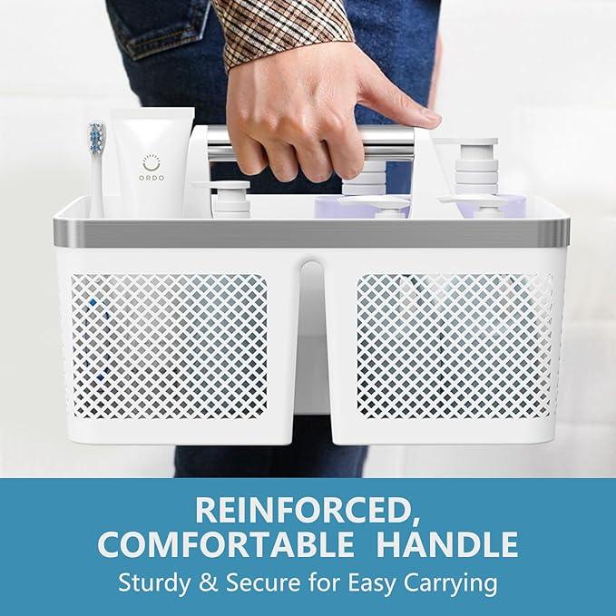 Plastic Shower Caddy Dorm: Portable Bathroom Caddy Organizer with Handle and Holes, Cleaning Basket, Hard Shower Basket Storage Tote for Toiletry, College Dorm Room Essentials White/Silver - NeatNest