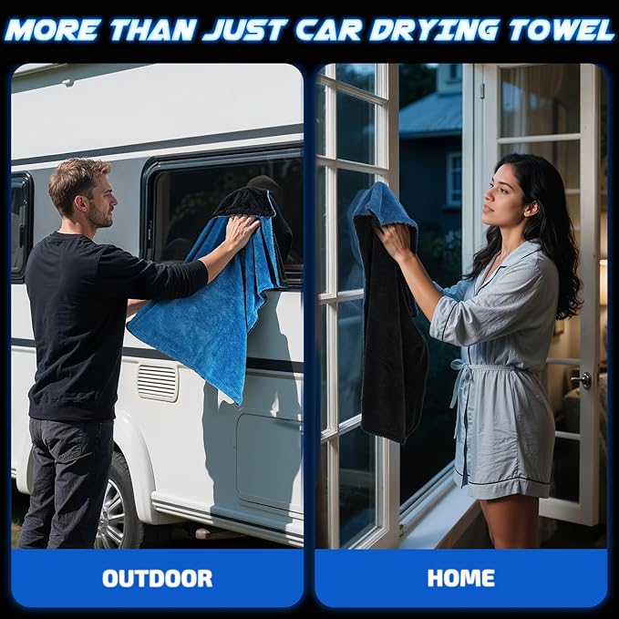 2-Pack 1200 GSM Car Drying Towels – Microfiber Towels for Cars (36" x 24"), Ultra-Absorbent, Streak-Free, Scratch-Free, No Water Spots, Double-Twist Pile & Edgeless Design(Blue)